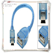 PREMIUM a estrenar hembra del USB de los 20cm al mini cable masculino de 5 pernos Azul transparente